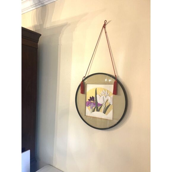 VTG Set of 2 Large Japanese Wall Art Frame 3D Silk Fabric Collage Geisha Floral - Picture 2 of 16